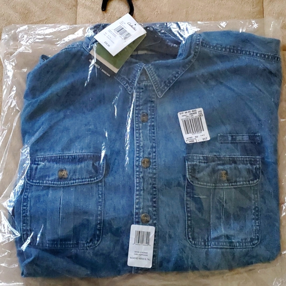 Cabela's Men's XL Tall Long Sleeve Denim Work Shirt NWT